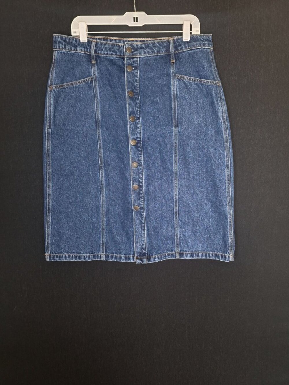 💙 Old Navy Button Front Denim Midi Skirt Size 14 Cotton Dark Wash Pockets Casua